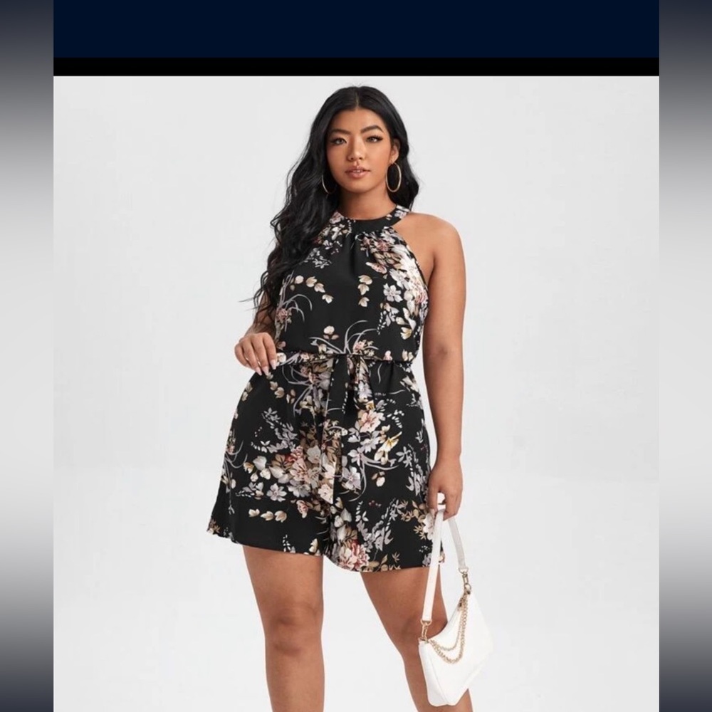 SHEIN Black Floral Shorts Romper BRAND NEW NEVER USED